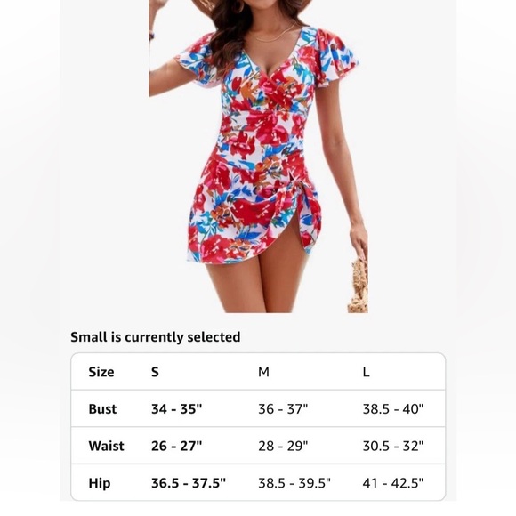Woman's Floral Swim Dress Bathing Suit Flutter Sleeve  Pull On Tummy Control M - Picture 15 of 15